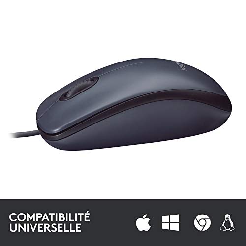 Logitech B100 Souris Filaire USB, 3 Boutons, Suivi Optique, Ambidextre, Compatible avec PC/Mac/Ordinateur Portable/Chromebook - Noire