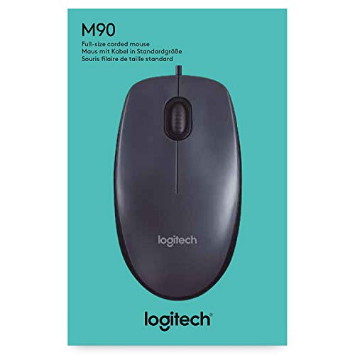 Logitech M90 Souris Filaire USB, Suivi Optique 1000 PPP, Ambidextre, Compatible avec PC/Mac/Portable - Gris