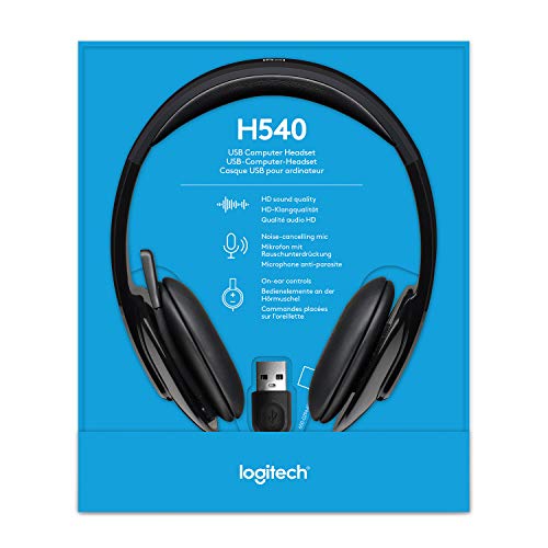 Logitech H540 Casque Filaire, Ecouteurs Stéréo Anti-Parasites, USB, Commandes sur l'Oreillette, Témoin Lumineux d'Activation de la Sourdine, PC/Mac/Portable/Chromebook - Noir
