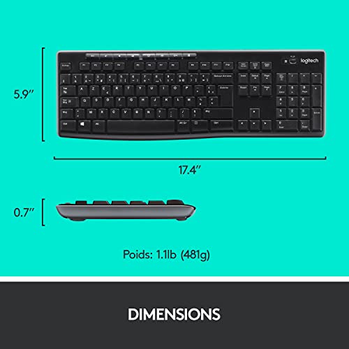 Logitech MK270 Combo Clavier Souris sans Fil pour Windows, Connexion 2.4 GHz, Souris sans Fil Compacte, 8 Touches de Raccourci/Multimédia, Batterie Longue Durée 2 Ans, PC/Portable, AZERTY Français