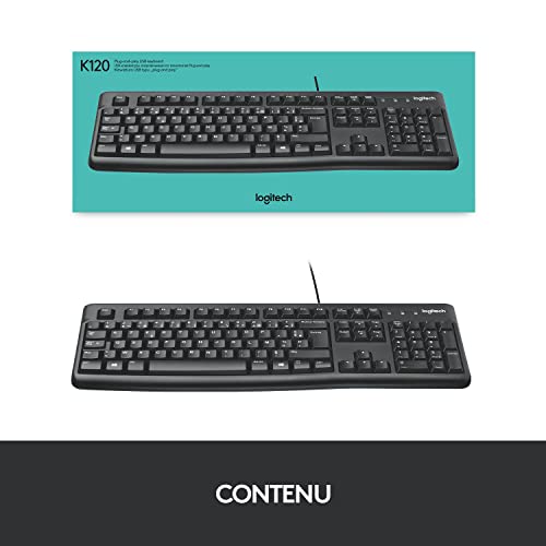 Logitech MK120 Combo Clavier et Souris Filaire pour Windows, Souris Optique Filaire, Clavier Taille Standard, Plug-and-Play USB, Compatible avec PC, Ordinateur Portable, Clavier Français AZERTY - Noir