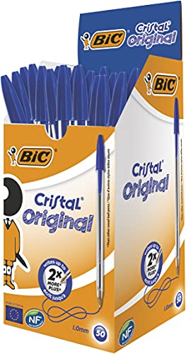 BIC Cristal Original Stylos-Bille (Pointe Moyenne (1 mm) / Parfait pour l'Ecole et au Bureau) - Noir, Boîte de 50