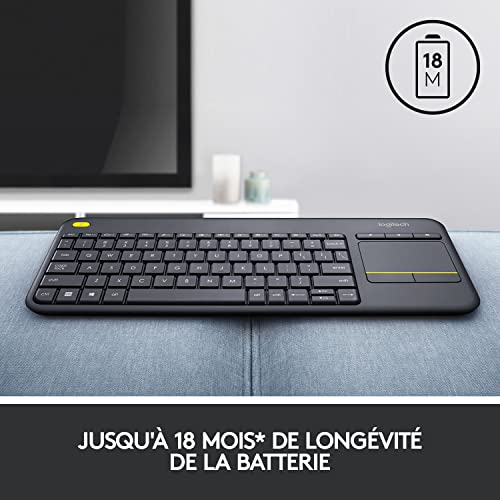 Logitech K400 Plus Clavier Sans Fil Touch TV Avec Contrôle Média et Pavé Tactile, Clavier Francais AZERTY - Noir