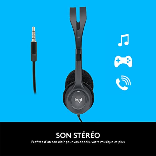 Logitech H111 Casque Filaire, Ecouteurs Stéréo avec Micro Anti-Parasite, Jack Audio 3,5mm, PC/Mac/Portable/Smartphone/Tablette - Noir