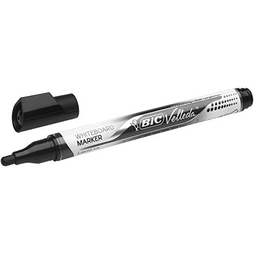 BIC Velleda Feutres pour Tableau Blanc Effaçables à Sec Pointe Conique Large - Noir, Boîte de 12