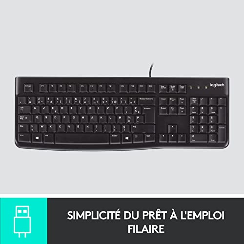 Logitech MK120 Combo Clavier et Souris Filaire pour Windows, Souris Optique Filaire, Clavier Taille Standard, Plug-and-Play USB, Compatible avec PC, Ordinateur Portable, Clavier Français AZERTY - Noir