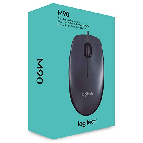 Logitech M90 Souris Filaire USB, Suivi Optique 1000 PPP, Ambidextre, Compatible avec PC/Mac/Portable - Gris