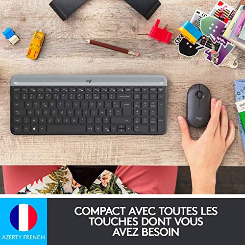 Logitech MK470 Combo Clavier et Souris sans Fil pour Windows, 2,4 GHz avec Récepteur USB Unifying, Ultra-Fin, Discret, Batterie Longue Durée, Souris Optique, Clavier AZERTY Français - Noir