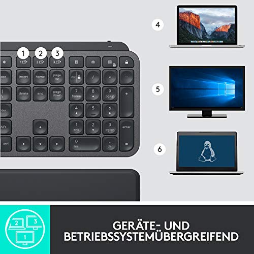 Logitech MX Keys Plus Wireless Illuminated Tastatur, sans Fil, Noir, avec Handballenauflage