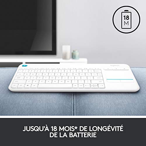 Logitech K400 Plus Clavier Sans Fil Touch TV Avec Contrôle Média et Pavé Tactile, Clavier Francais AZERTY - Noir