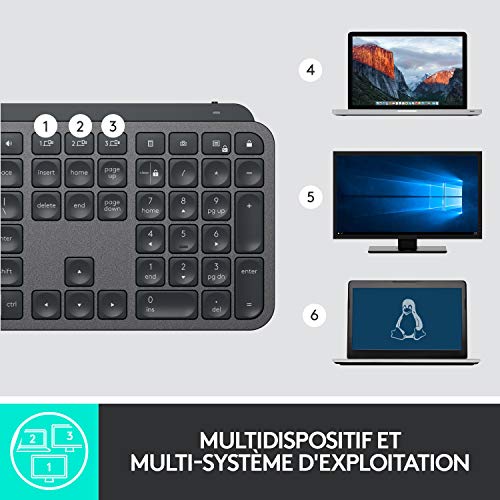 Logitech MX Keys Plus Wireless Illuminated Tastatur, sans Fil, Noir, avec Handballenauflage