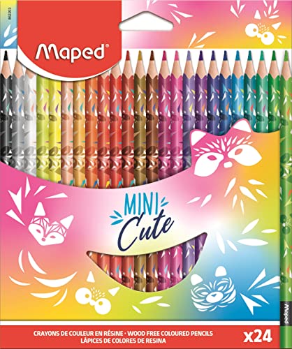 Maped - Crayons de Couleur Collection Mini Cute - 12 Crayons de Coloriage Trop Mignons - Couleurs Vives et Mine Résistante - Pochette de 12 Crayons Décorés MINI CUTE Multicolore