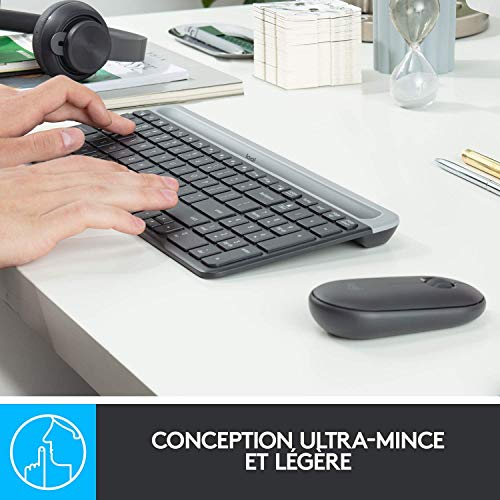 Logitech MK470 Combo Clavier et Souris sans Fil pour Windows, 2,4 GHz avec Récepteur USB Unifying, Ultra-Fin, Discret, Batterie Longue Durée, Souris Optique, Clavier AZERTY Français - Noir