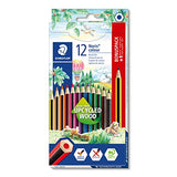 STAEDTLER - Noris colour 185 - Etui carton 12 crayons de couleur assortis en bois upcyclé + 1 crayon graphite 120 + gomme-2 offert - 185 SET9