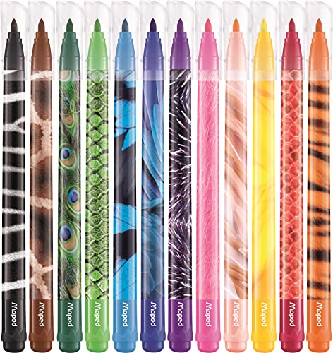 Maped - Crayons de Couleur Color'Peps Animals FSC - Crayon de Coloriage Triangulaire Ergonomique - Crayons Décorés Animaux - Pochette de 24 Crayons en Bois Certifiés FSC
