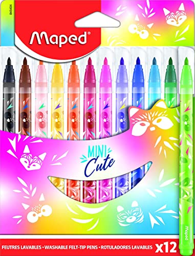 Maped - Crayons de Couleur Collection Mini Cute - 12 Crayons de Coloriage Trop Mignons - Couleurs Vives et Mine Résistante - Pochette de 12 Crayons Décorés MINI CUTE Multicolore