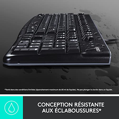 Logitech MK120 Combo Clavier et Souris Filaire pour Windows, Souris Optique Filaire, Clavier Taille Standard, Plug-and-Play USB, Compatible avec PC, Ordinateur Portable, Clavier Français AZERTY - Noir