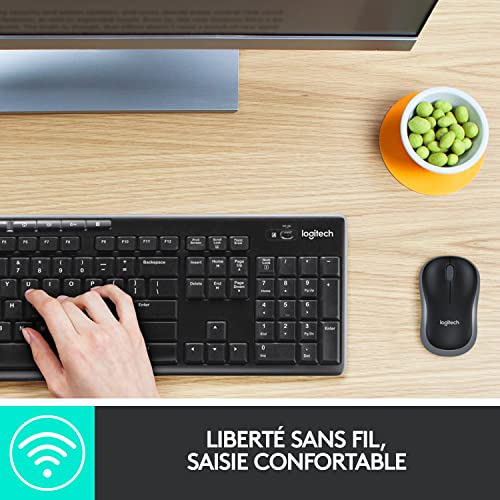 Logitech MK270 Combo Clavier Souris sans Fil pour Windows, Connexion 2.4 GHz, Souris sans Fil Compacte, 8 Touches de Raccourci/Multimédia, Batterie Longue Durée 2 Ans, PC/Portable, AZERTY Français