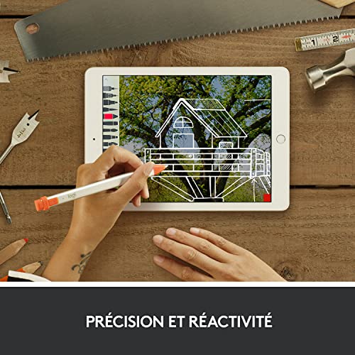 Logitech Crayon Stylet numérique pour tous les iPad avec technologie Apple Pencil, conception stable et pointe intelligente dynamique - Argent/Orange