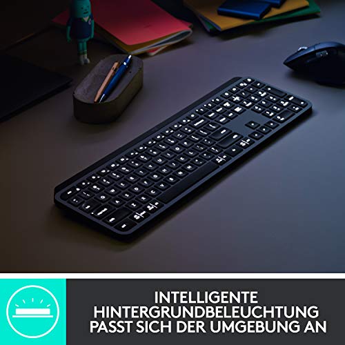 Logitech MX Keys Plus Wireless Illuminated Tastatur, sans Fil, Noir, avec Handballenauflage