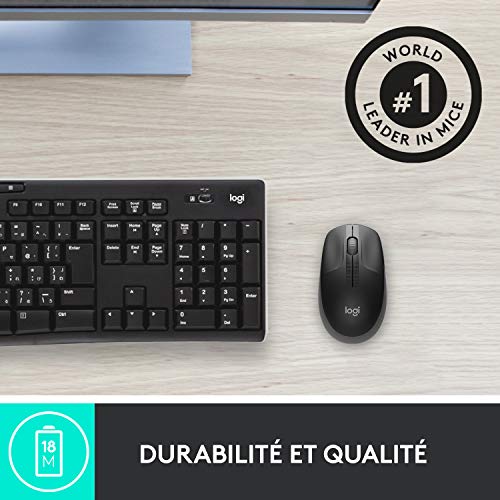 Logitech M190 Souris sans fil, design ambidextre, durée de la batterie 18 mois avec mode économie d’énergie, récepteur USB, contrôle précis du curseur + défilement, large molette de défilement - Noir