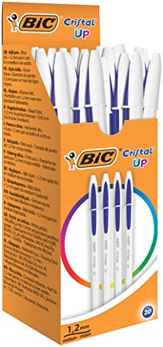 BIC Cristal Up Stylos-Bille Pointe Moyenne (1,2 mm) - Bleu, Boîte de 20