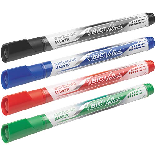 BIC Velleda Feutres pour Tableau Blanc Effaçables à Sec Pointe Conique Large - Noir, Boîte de 12