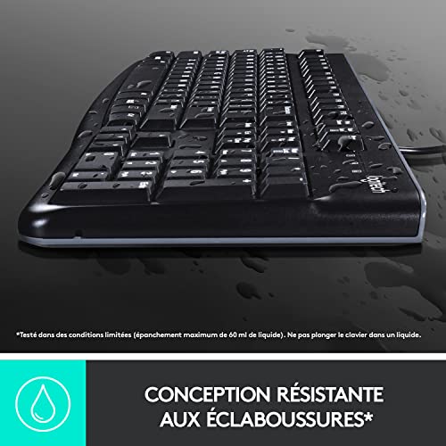 Logitech MK120 Combo Clavier et Souris Filaire pour Windows, Souris Optique Filaire, Clavier Taille Standard, Plug-and-Play USB, Compatible avec PC, Ordinateur Portable, Clavier Français AZERTY - Noir