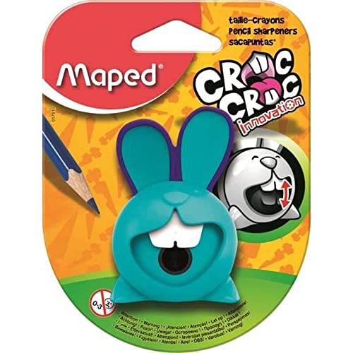 Maped Taille-crayon, Taille-Crayon CROC Hase, pour Crayons Minces, avec Boîte pour Taille-Crayon - Turquoise/Violet, Vert/Turquoise, Rose/Vert, Couleur Aléatoire