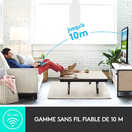 Logitech K400 Plus Clavier Sans Fil Touch TV Avec Contrôle Média et Pavé Tactile, Clavier Francais AZERTY - Noir