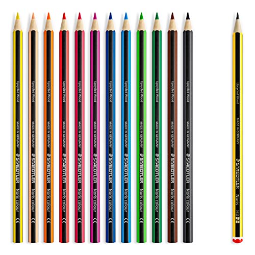 STAEDTLER - Noris colour 185 - Etui carton 12 crayons de couleur assortis en bois upcyclé + 1 crayon graphite 120 + gomme-2 offert - 185 SET9