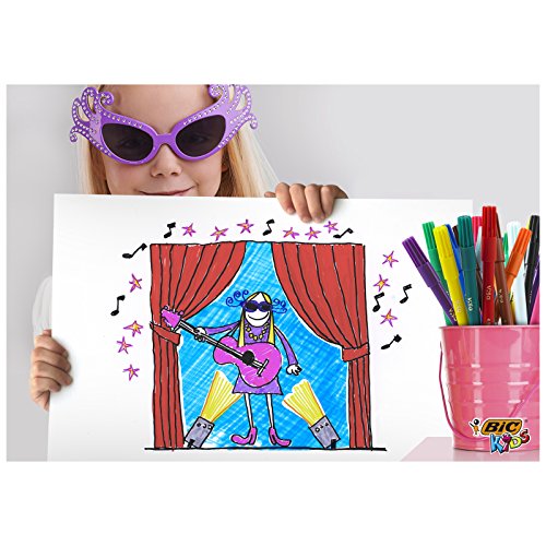 BIC Kids Visa Feutres de Coloriage à Pointe Fine - Couleurs Assorties, Etui Carton de 15+3
