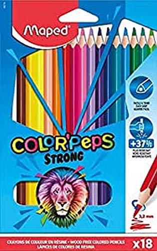 Maped - Crayons de Couleur STRONG Color'Peps - 12 Crayons de Coloriage Ultra-résistants et Ergonomique - Pochette de 12 Crayons