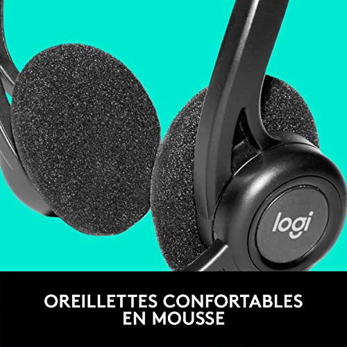 Logitech 960 Casque Filaire, Ecouteurs Stéréo avec Micro Anti-Parasite, USB, Poids Léger, Commandes Intégrées sur le Cordon, PC/Mac/Portable - Noir