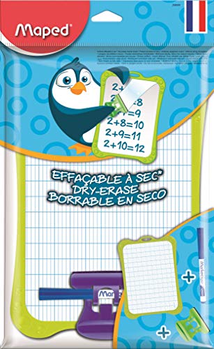 Ardoise Blanche Effaçable  Kit + 1 Porte-Accessoires + 1 Brosse + 1 Feutre Ardoise - Ardoise Double Faces - Cadre Ardoise de Coloris Aléatoire Bleu, Vert