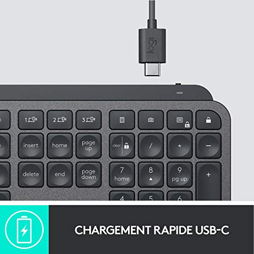 Logitech MX Keys Plus Wireless Illuminated Tastatur, sans Fil, Noir, avec Handballenauflage