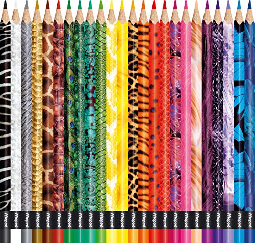 Maped - Crayons de Couleur Color'Peps Animals FSC - Crayon de Coloriage Triangulaire Ergonomique - Crayons Décorés Animaux - Pochette de 24 Crayons en Bois Certifiés FSC