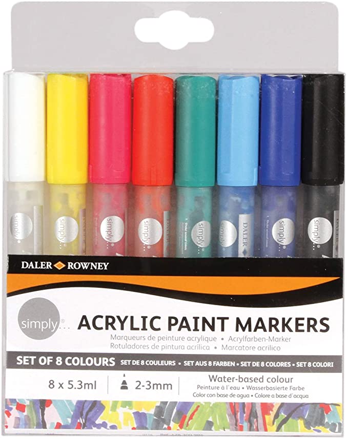 Daler Rowney - Marqueurs de peinture Simply acrylique, 2-3mm, Set de 8 couleurs (8X5.3)