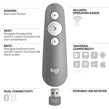 R500 Laser Presentation Remote - MID GREY - 2.4GHZ/BT  - EMEA