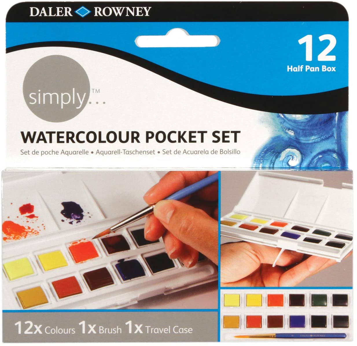 Daler-Rowney Simply aquarelle Set de poche de 12 couleurs assorties et pinceau