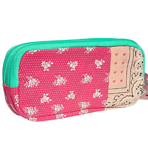 Milan trousse rectangulaire 2 Fermetures Patch Rose