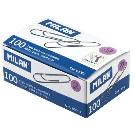 Boîte 100 trombones nickelés 33 mm