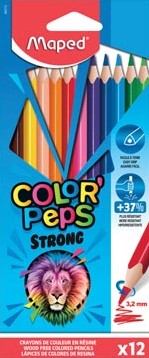 Maped - Crayons de Couleur STRONG Color'Peps - 12 Crayons de Coloriage Ultra-résistants et Ergonomique - Pochette de 12 Crayons