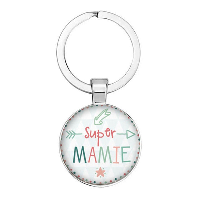 Nouveau Populaire Super Grand-MèRe ModèLe De Porte-CléS Cadeau Grand-PèRe Pendentif Rond En Relief Mode Porte-CléS Pendentif Cad