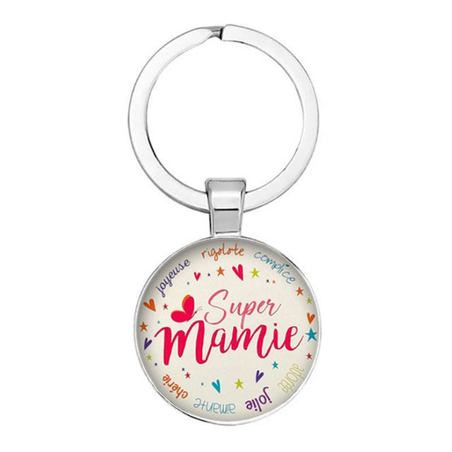 Nouveau Populaire Super Grand-MèRe ModèLe De Porte-CléS Cadeau Grand-PèRe Pendentif Rond En Relief Mode Porte-CléS Pendentif Cad