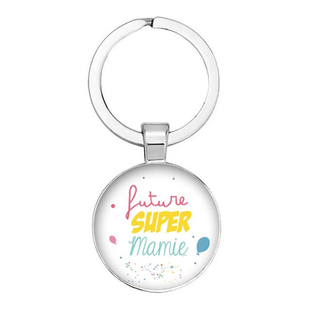 Nouveau Populaire Super Grand-MèRe ModèLe De Porte-CléS Cadeau Grand-PèRe Pendentif Rond En Relief Mode Porte-CléS Pendentif Cad