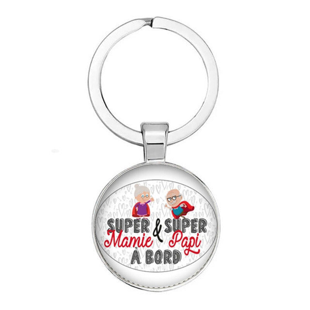 Nouveau Populaire Super Grand-MèRe ModèLe De Porte-CléS Cadeau Grand-PèRe Pendentif Rond En Relief Mode Porte-CléS Pendentif Cad