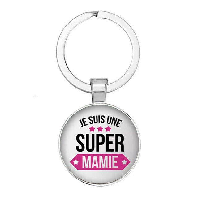 Nouveau Populaire Super Grand-MèRe ModèLe De Porte-CléS Cadeau Grand-PèRe Pendentif Rond En Relief Mode Porte-CléS Pendentif Cad