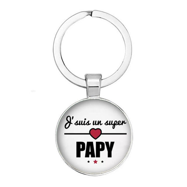 Nouveau Populaire Super Grand-MèRe ModèLe De Porte-CléS Cadeau Grand-PèRe Pendentif Rond En Relief Mode Porte-CléS Pendentif Cad