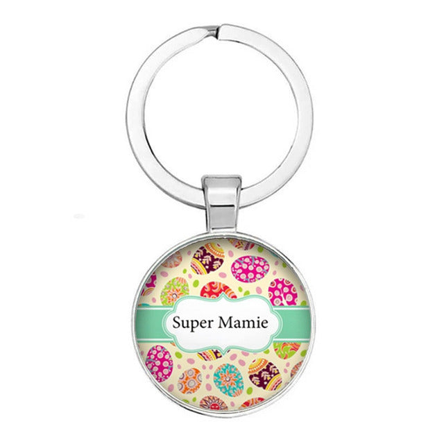 Nouveau Populaire Super Grand-MèRe ModèLe De Porte-CléS Cadeau Grand-PèRe Pendentif Rond En Relief Mode Porte-CléS Pendentif Cad